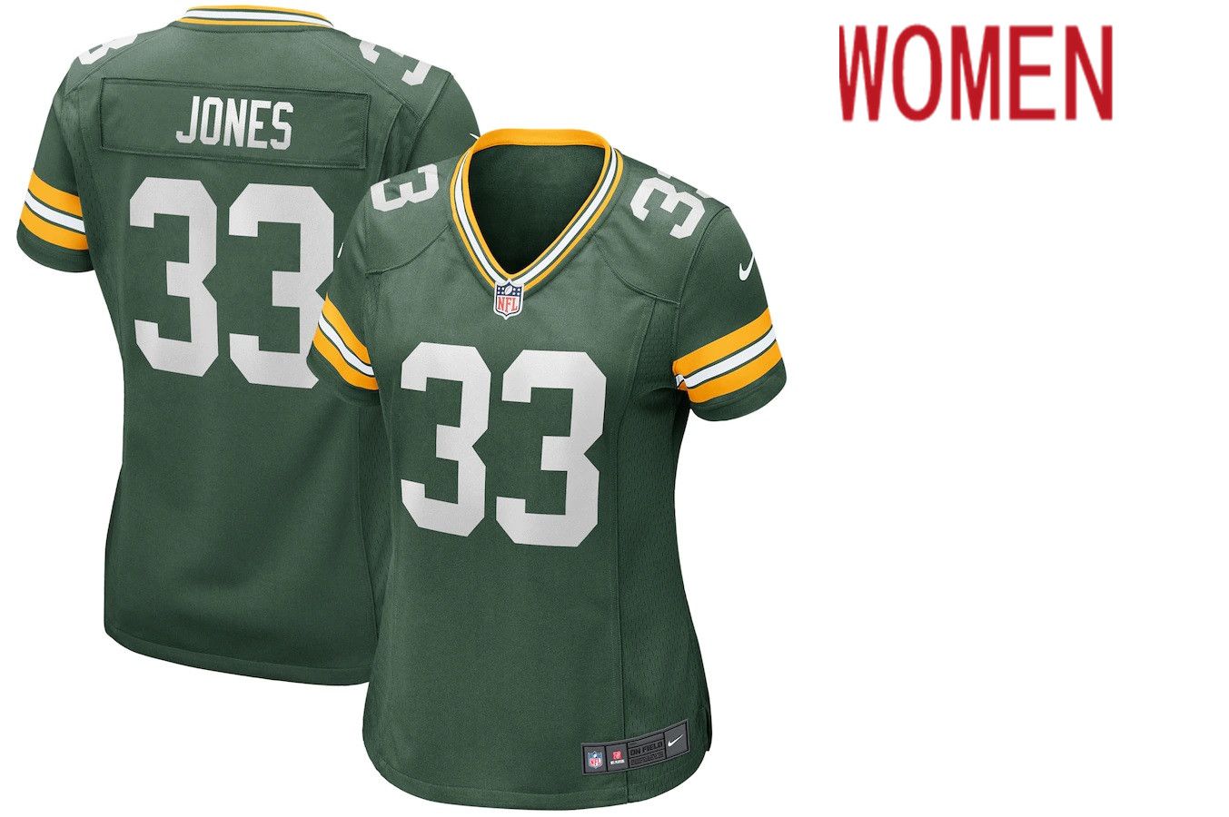 Women Green Bay Packers #33 Aaron Jones Nike Green Game NFL Jersey